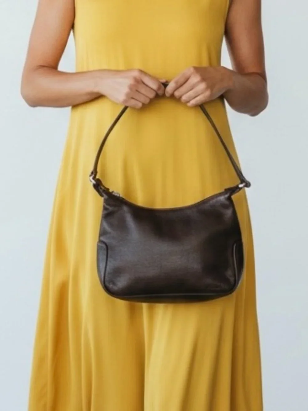 Vintage Fossil Hobo Bag Design Dark Brown Purse Leather Baguette Shoulder Bag